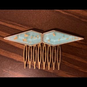 Hand made hair comb in Art Deco style blue/gold
